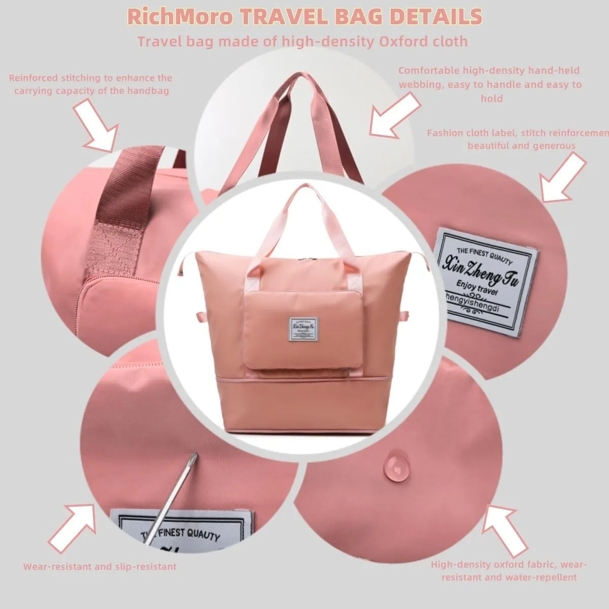 Large Capacity Foldable Travel Bag Expandable Collapsible Dry and Wet Separation Large Capacity Travel bag