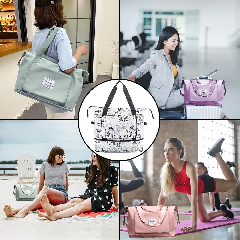 Large Capacity Foldable Travel Bag Expandable Portable Carry on Bag Dry&Wet Separation Sports Duffel Bags