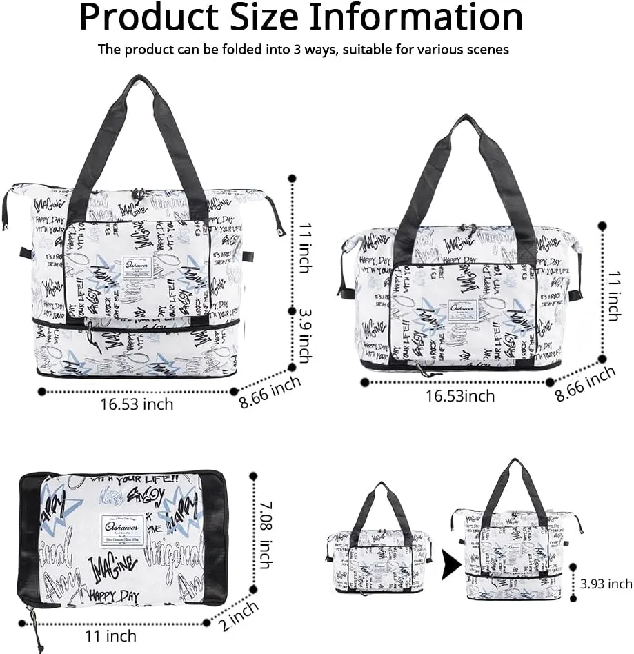 Large Capacity Foldable Travel Bag Expandable Portable Carry on Bag Dry&Wet Separation Sports Duffel Bags