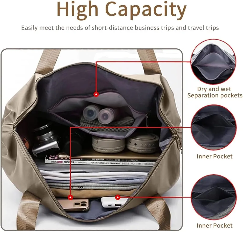 Large Capacity Foldable Travel Bag, Expandable Waterproof Carry on Bag, Dry and Wet Separation Spor Duffel Bags