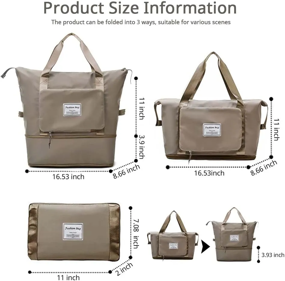 Large Capacity Foldable Travel Bag, Expandable Waterproof Carry on Bag, Dry and Wet Separation Spor Duffel Bags