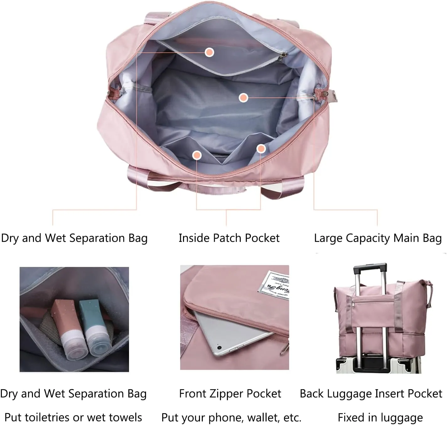 Large Capacity Travel Bag, Expandable Foldable Travel Duffel Bag, Dry and Wet Separation Portable Travel Duffel Bag, Overnight Bag for Women and Man (Blue)