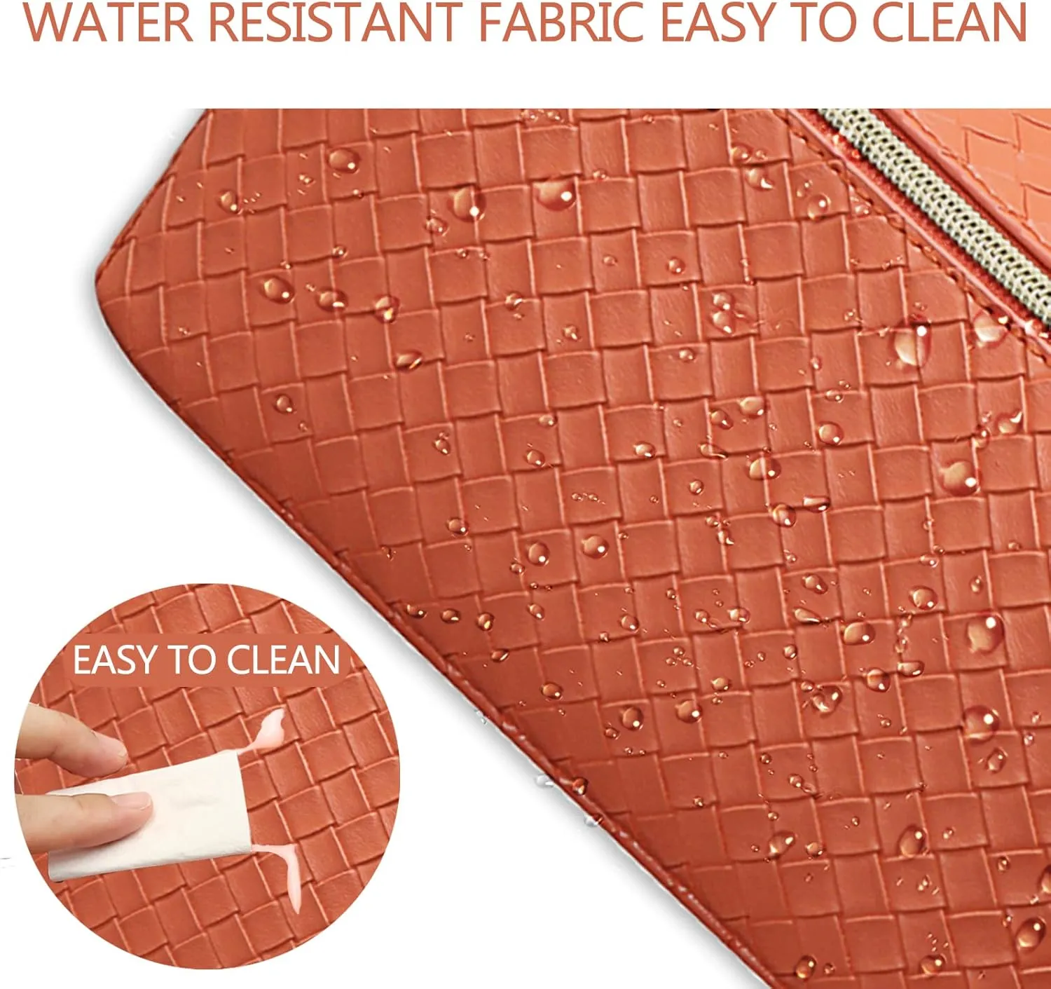 Large Capacity Travel Cosmetic Bag with Compartment - Waterproof PU Leather Portable Checkered Makeup Organizer Bag for Women and Girls - Orange