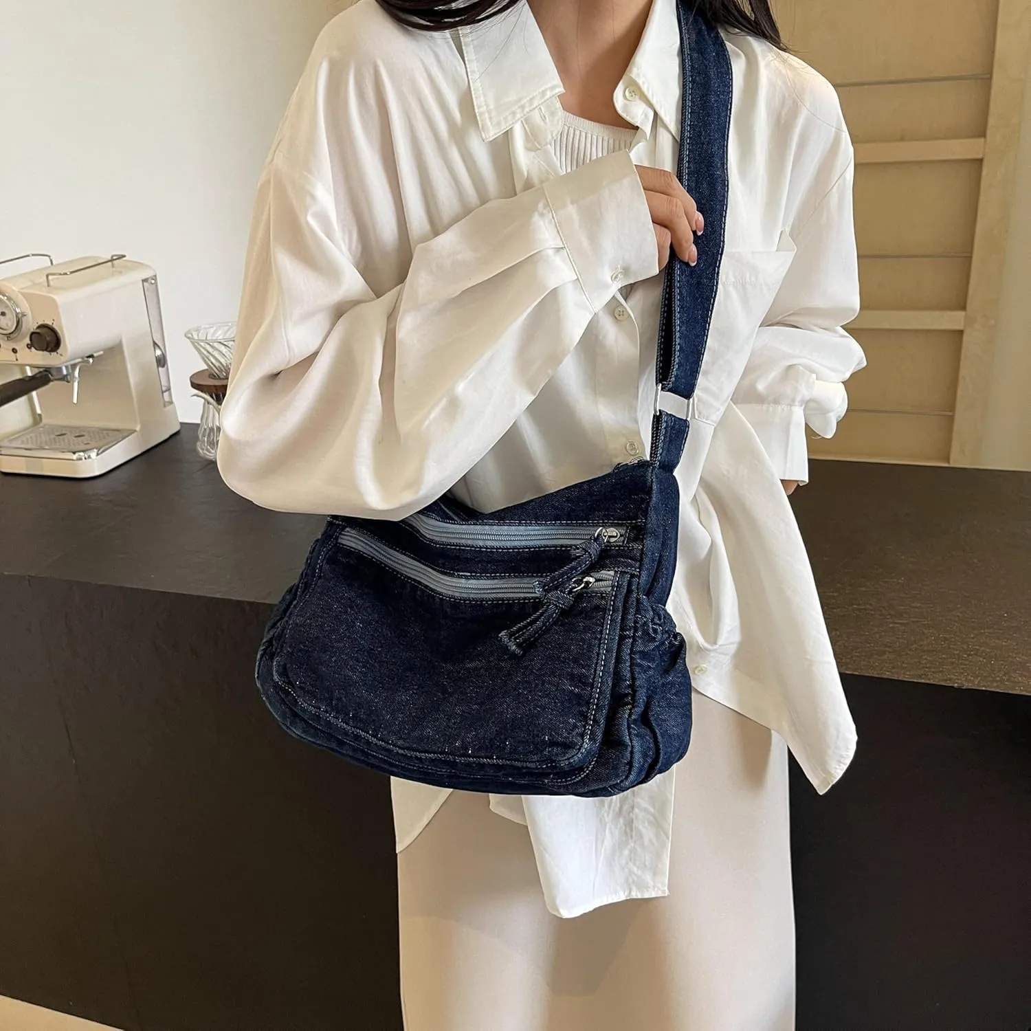 Large Denim Purses for Women Denim Tote Bag Casual Retro Crossbody Lightweight Shoulder Bag Canvas Handbags