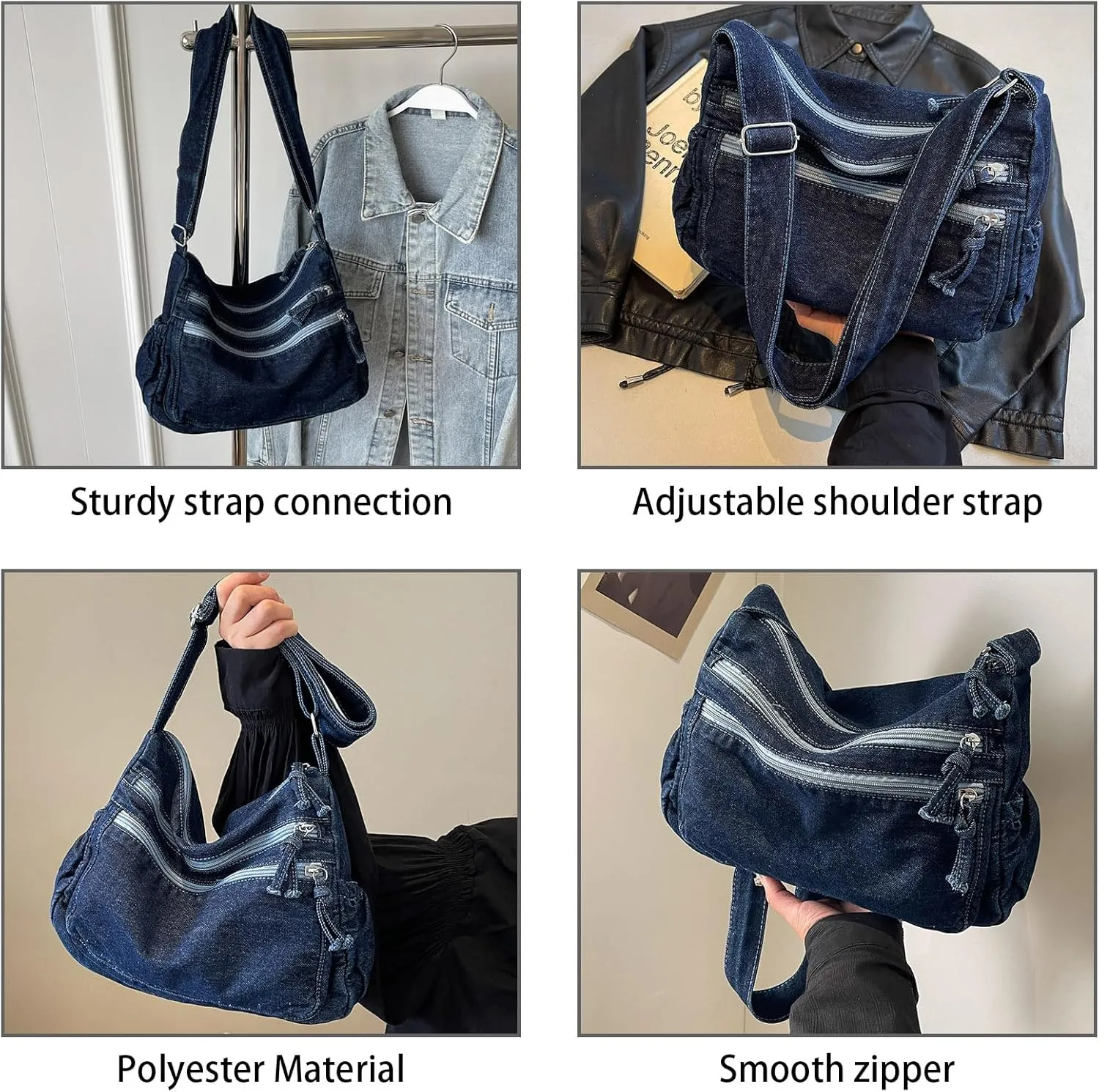 Large Denim Purses for Women Denim Tote Bag Casual Retro Crossbody Lightweight Shoulder Bag Canvas Handbags