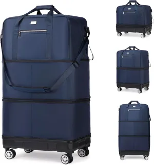 Large Expandable Foldable Luggage Collapsible Suitcases Rolling Travel Duffel Bag Lightweight Carry-on Suitcase with Spinner Wheels &Anti-Collision Base Case for Women and Men,BLUE
