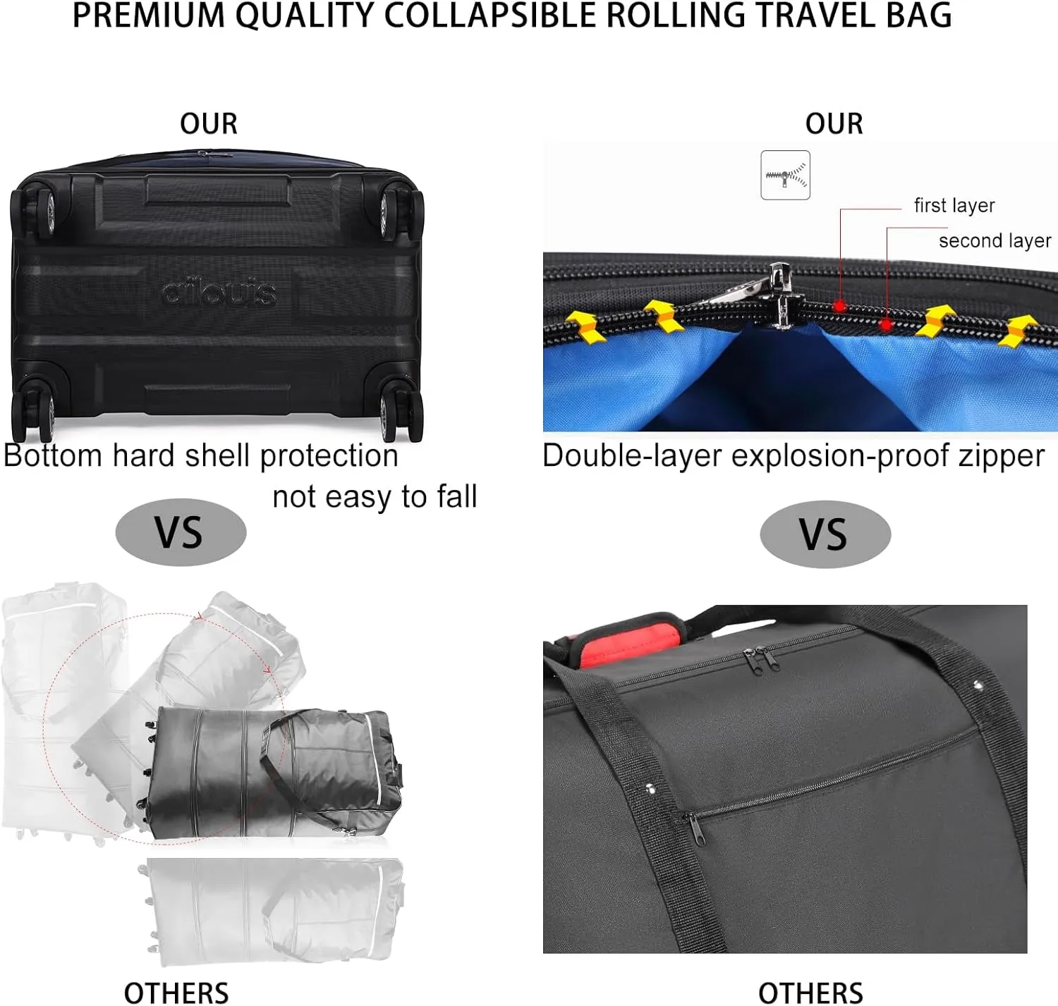 Large Expandable Foldable Luggage Collapsible Suitcases Rolling Travel Duffel Bag Lightweight Carry-on Suitcase with Spinner Wheels &Anti-Collision Base Case for Women and Men,BLUE