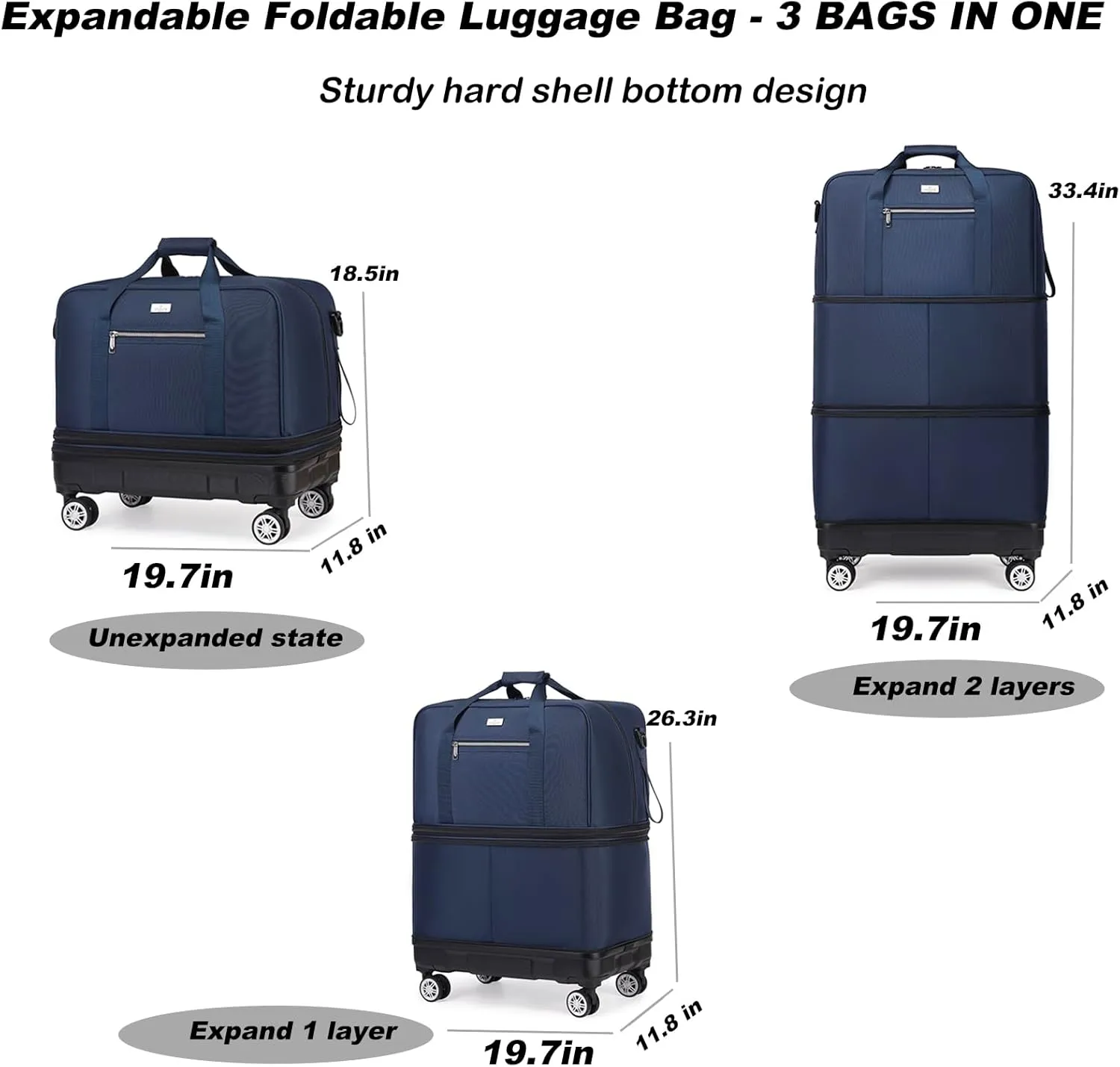 Large Expandable Foldable Luggage Collapsible Suitcases Rolling Travel Duffel Bag Lightweight Carry-on Suitcase with Spinner Wheels &Anti-Collision Base Case for Women and Men,BLUE