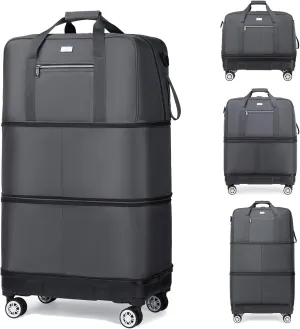 Large Expandable Foldable Luggage Collapsible Suitcases Rolling Travel Duffel Bag Lightweight Carry-on Suitcase with Spinner Wheels &Anti-Collision Base Case for Women and Men,GREY