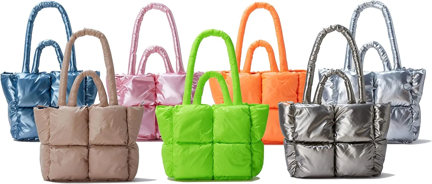 Large Puffer Tote Bag, Trendy Quilted Cotton Padded Handbags for women, Soft Shoulder Bag Nylon Down Pillow Shopper Bag
