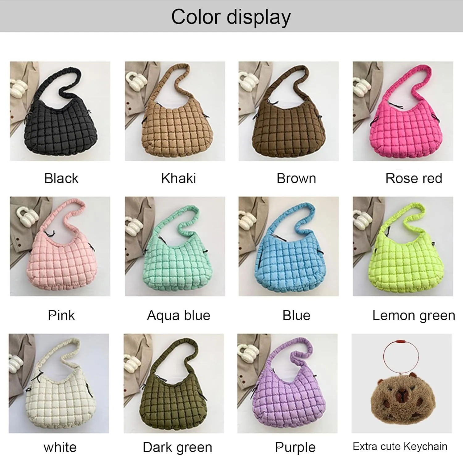 Large Quilted Carryall Puffer Shoulder Bag - Lightweight Quilted Padding Hobo Bag