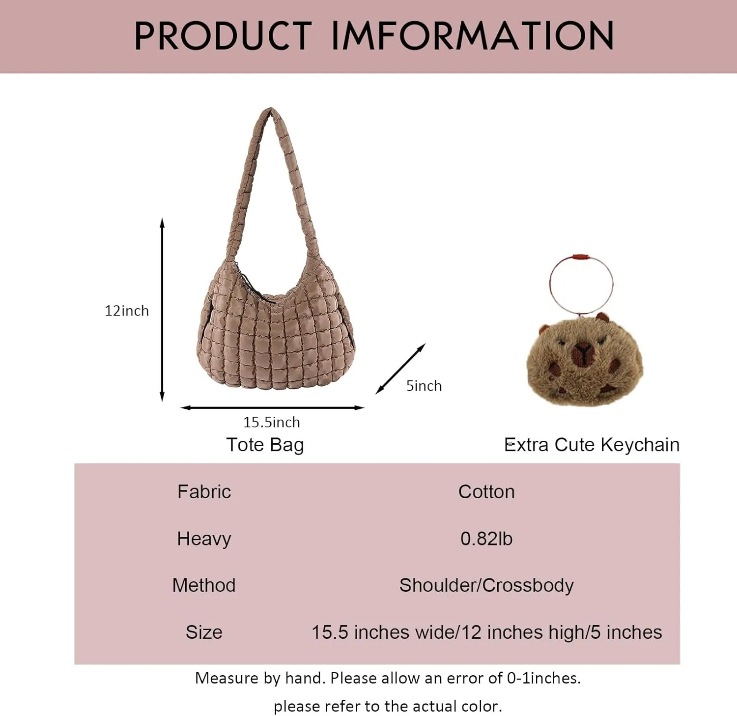 Large Quilted Carryall Puffer Shoulder Bag - Lightweight Quilted Padding Hobo Bag