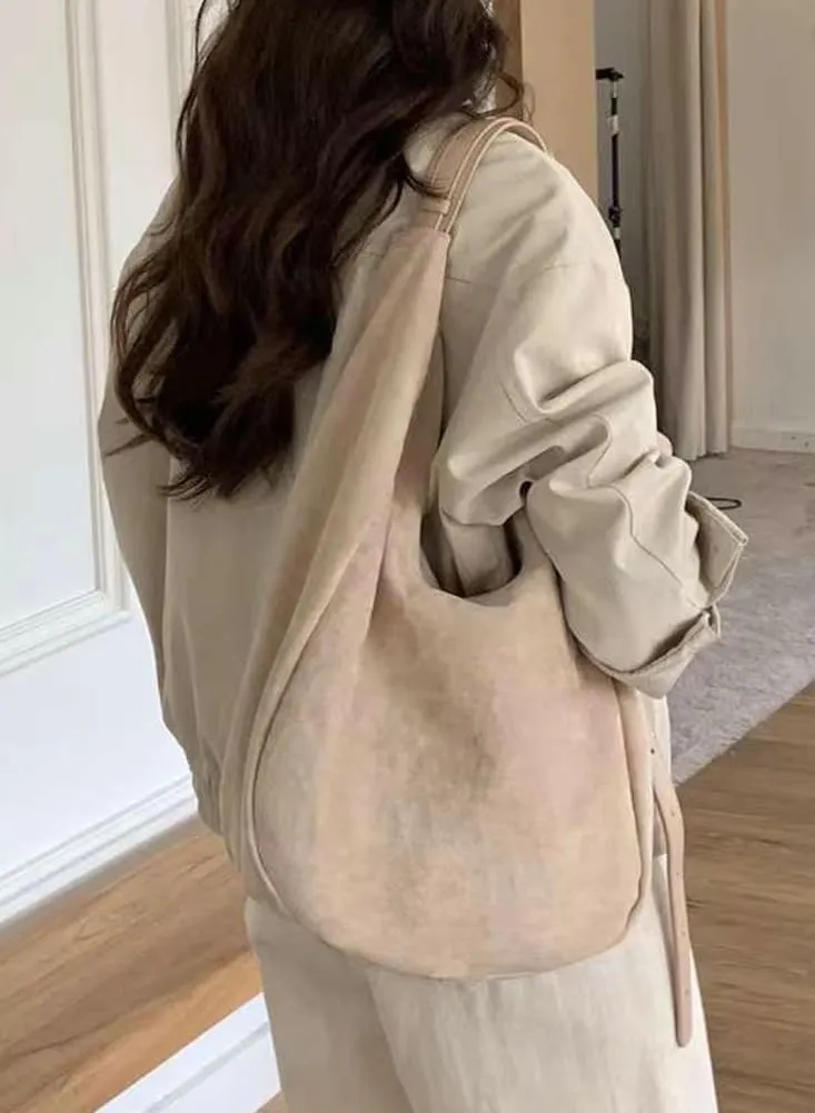 Large Suede Slouchy Tote Bag for Women Shoulder Bag Crescent Crossbody Bag Travel Purse with Adjustable Strap