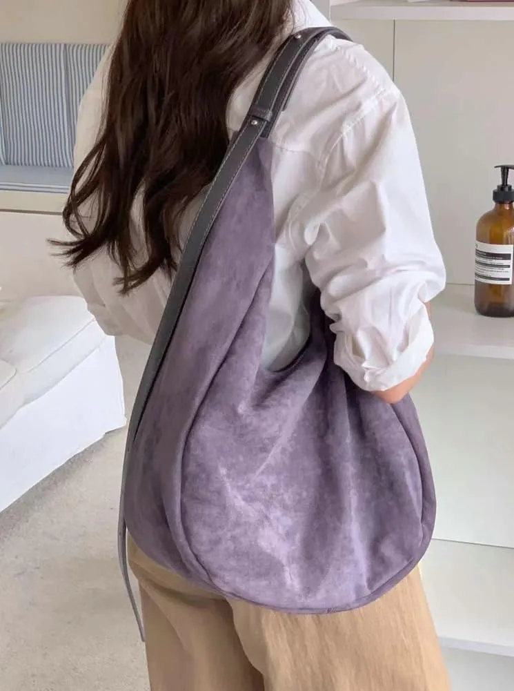 Large Suede Slouchy Tote Bag for Women Shoulder Bag Crescent Crossbody Bag Travel Purse with Adjustable Strap