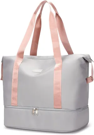 Large Travel Duffel Bag with Shoe Compartment, Gym Tote Carry on Bags for women, Lightweight Duffel Bags with Trolley Sleeve fit for Travel and Sport(Grey)