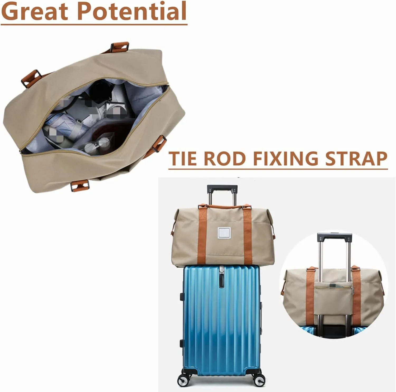 Large Travel Tote Bag, Expandable Gym Bags, Dry/Wet Separation Weekend Travel Duffel Bags, Waterproof Overnight Bags