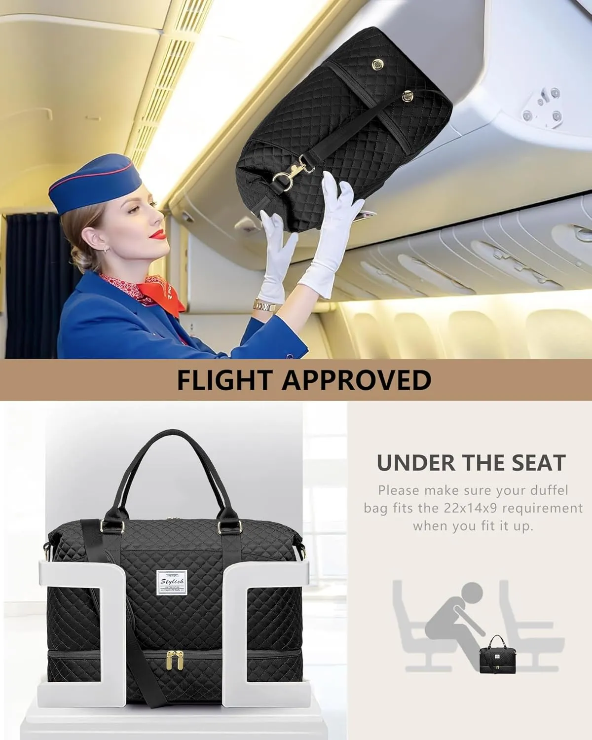 Large Women Travel Duffle Bag - Carry on Overnight Bags Weekend Travel Duffel Tote with Wet Pocket Weekender for Travel Business Trips Sports Hospital Black 3 Pcs Set