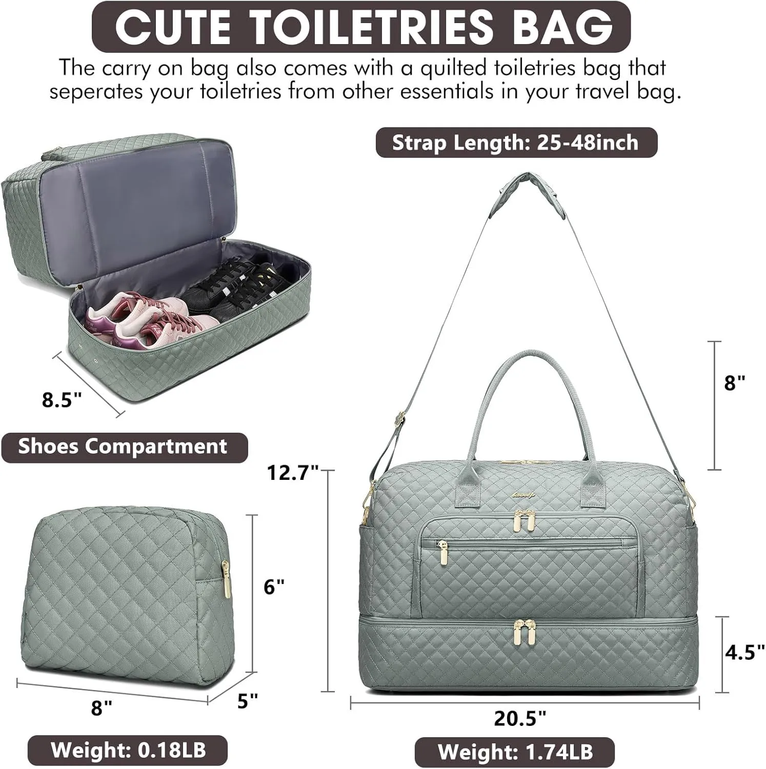 Large Women Travel Duffle Bag, Weekender Bags for Women with Shoe Compartment, Carry on Overnight Bag with Toiletry Bag, Gym Duffel Bag with Wet Pocket, Hospital Bags for Labor and Delivery