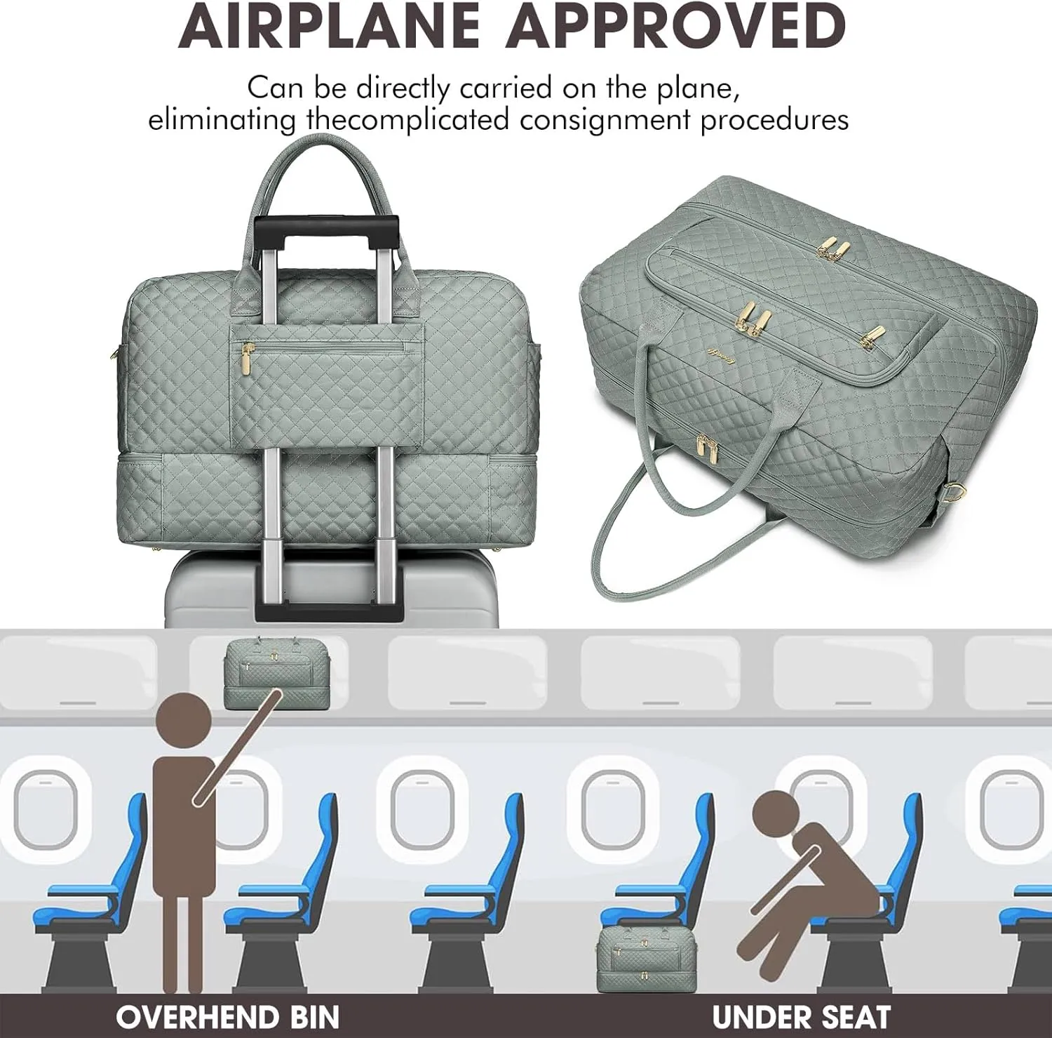 Large Women Travel Duffle Bag, Weekender Bags for Women with Shoe Compartment, Carry on Overnight Bag with Toiletry Bag, Gym Duffel Bag with Wet Pocket, Hospital Bags for Labor and Delivery