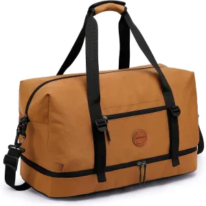 Laripwit Duffle Bag Large Size Gym Bags for Men Waterproof Travel Duffel Bag for Women Weekender Bag with Shoes Compartment Overnight Bag 55 L, Brown