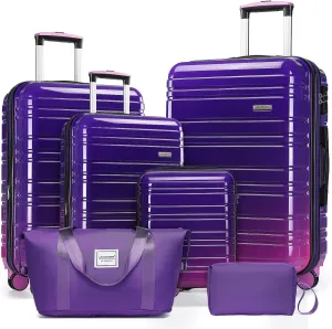 LARVENDER Luggage Sets 6 Piece, Expandable PC ABS Hardside Multicolor Suitcase Sets with TSA Lock Double Spinner Wheels, Midnight Berry
