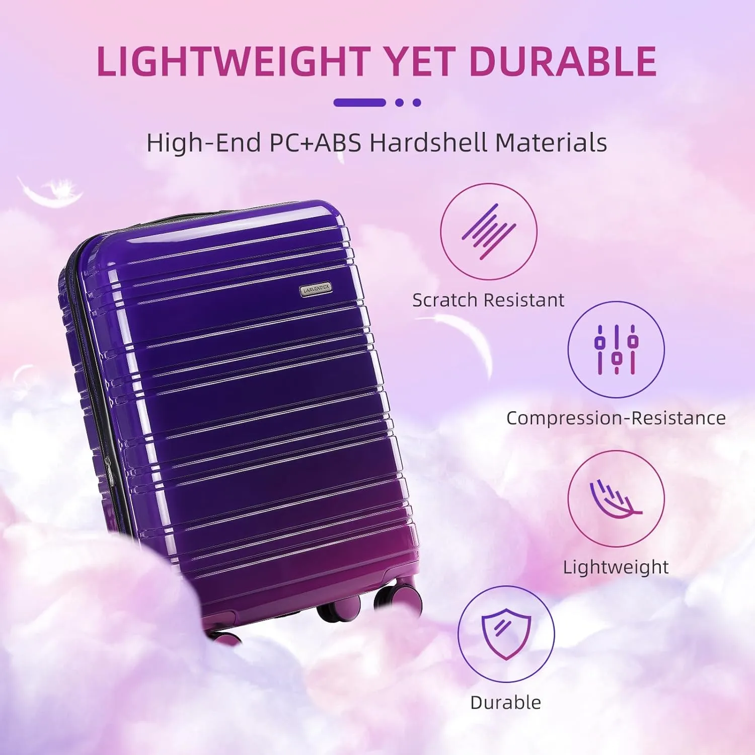 LARVENDER Luggage Sets 6 Piece, Expandable PC ABS Hardside Multicolor Suitcase Sets with TSA Lock Double Spinner Wheels, Midnight Berry