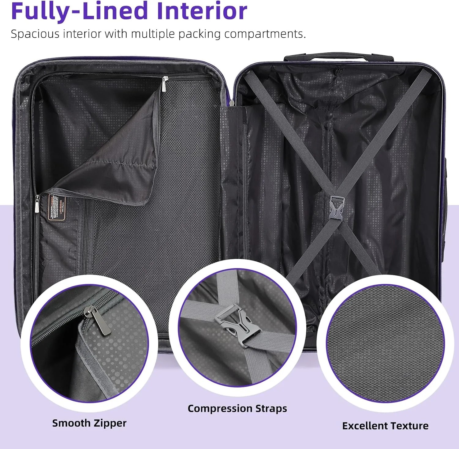 LARVENDER Luggage Sets 6 Piece, Expandable PC ABS Hardside Multicolor Suitcase Sets with TSA Lock Double Spinner Wheels, Midnight Berry