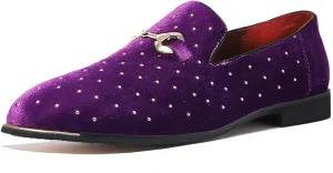 LCQL Men's Noble Suede Loafers Shoes Slip-on Dress Shoes with Gold Rivet Party Dancing Shoes Plus Size 7-12.5