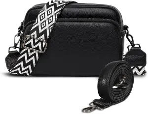 Leather Cross Body Bag Woman Wide Strap Crossbody Bags for Women Small Women Handbags Simple Trendy Shoulder Purse for Travel
