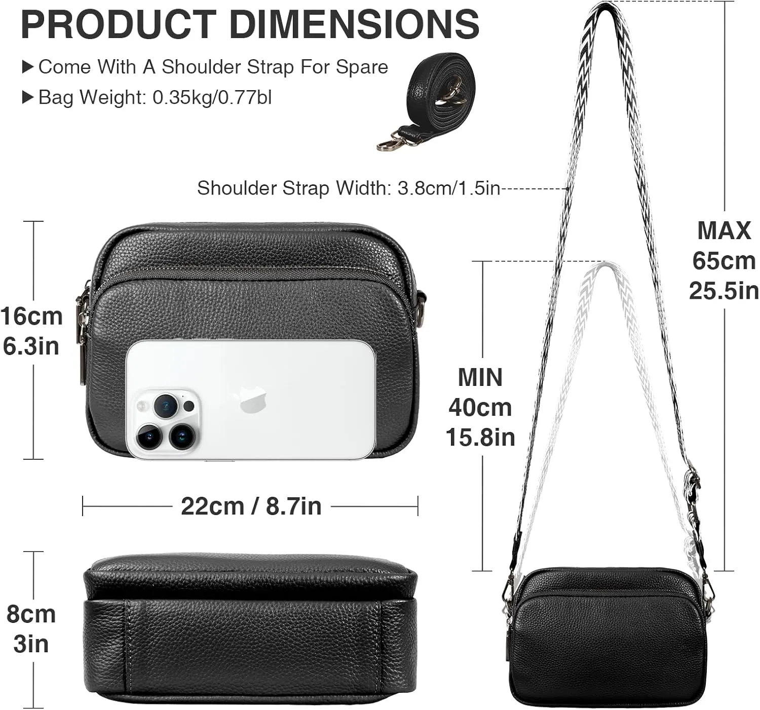 Leather Cross Body Bag Woman Wide Strap Crossbody Bags for Women Small Women Handbags Simple Trendy Shoulder Purse for Travel