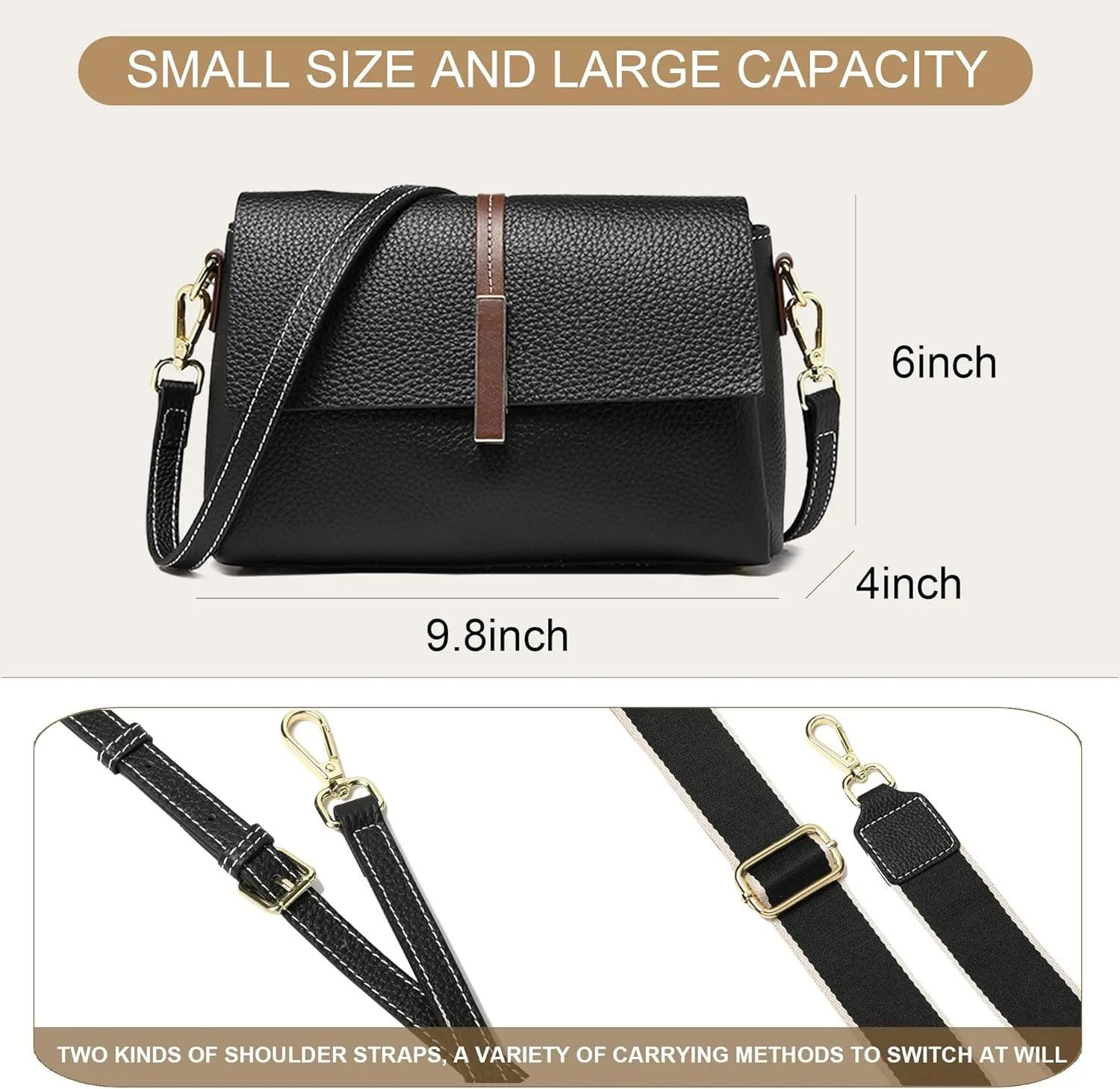 Leather Crossbody Bags for Women Large Capacity Women's Bags Multi-Compartment Shoulder Bag With 2 Shoulder Straps