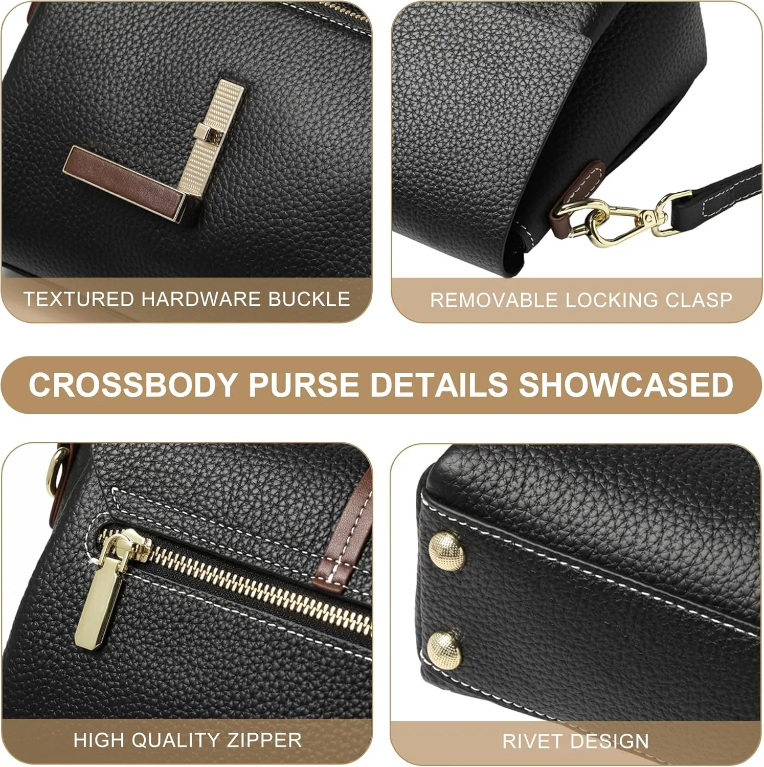 Leather Crossbody Bags for Women Large Capacity Women's Bags Multi-Compartment Shoulder Bag With 2 Shoulder Straps