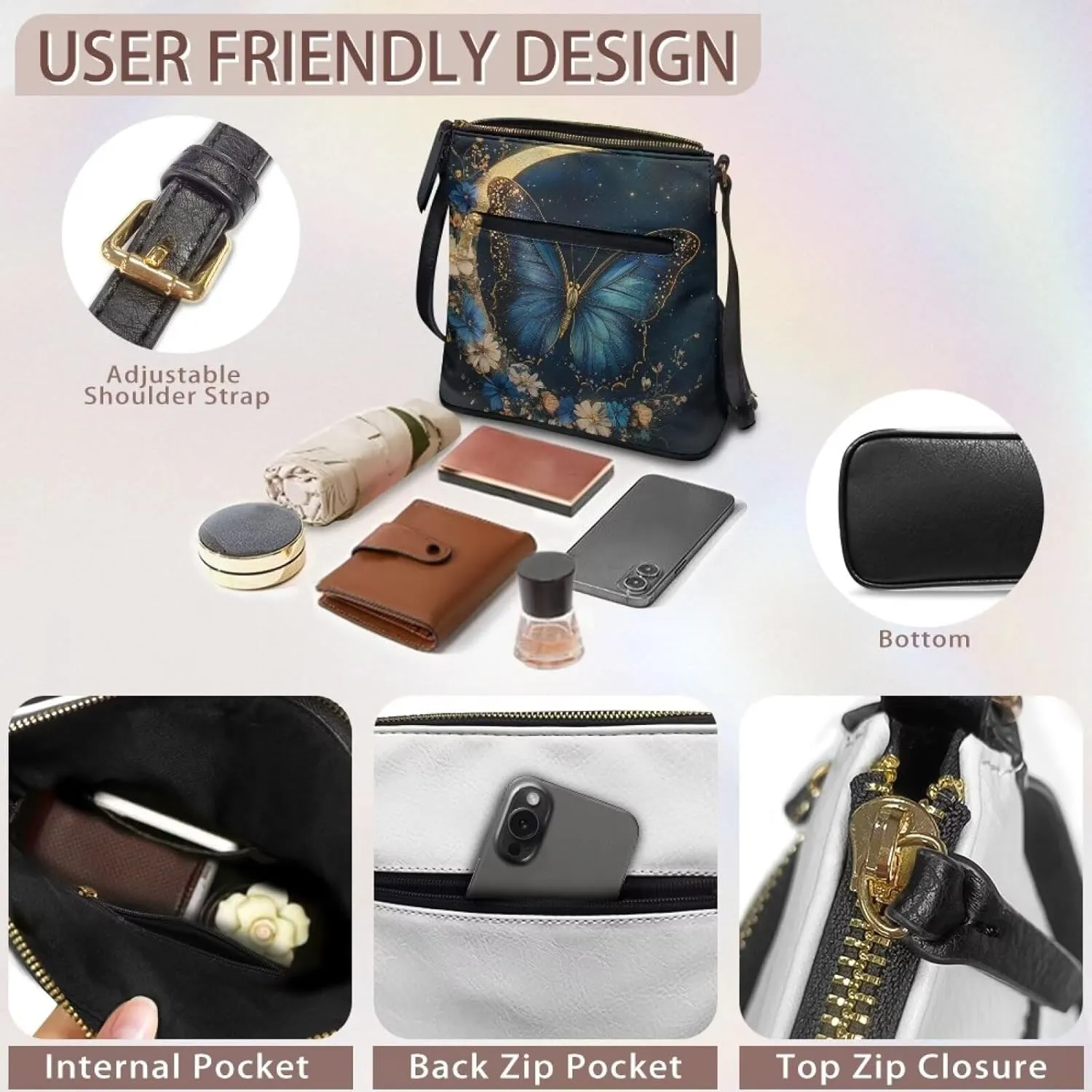 Leather Crossbody Bags for Women Tote Bag with Zipper Waterproof Shoulder Bag Travel Work Soft Handbag