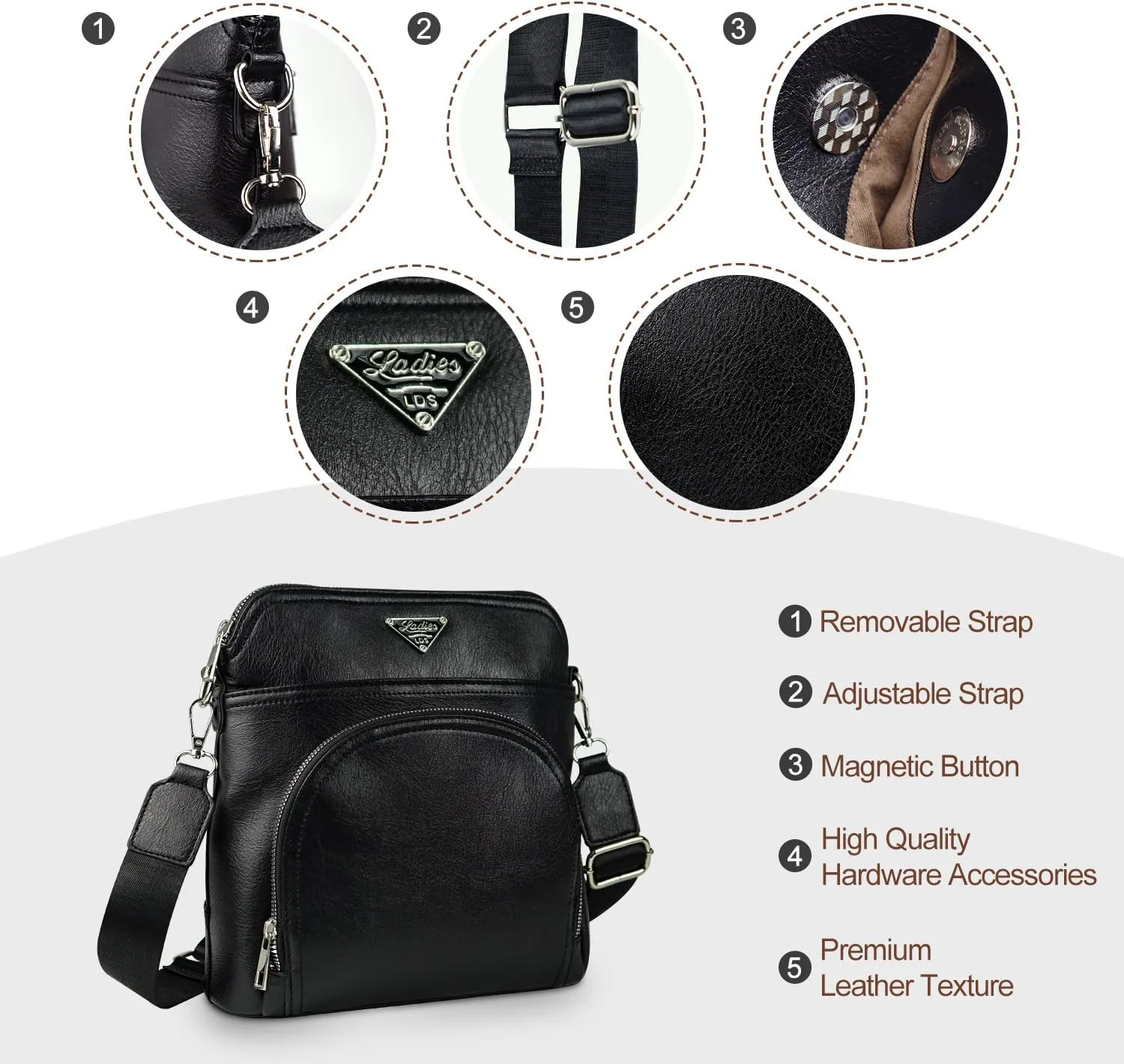 Leather Crossbody Bags for Women Trendy, Medium Size Cross Body Bag 2024, Wide Strap Women's Crossbody Purse Multi Pocket