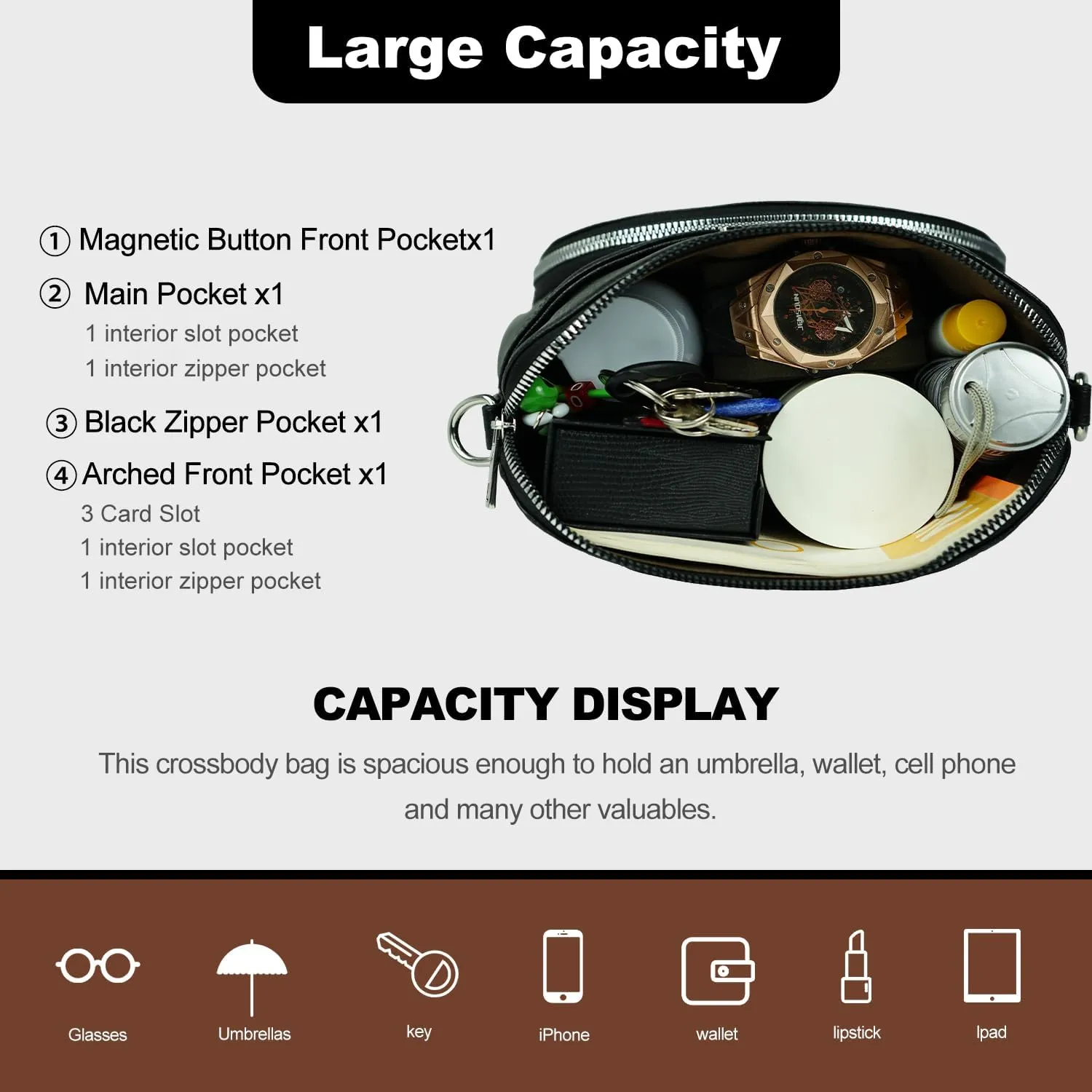Leather Crossbody Bags for Women Trendy, Medium Size Cross Body Bag 2024, Wide Strap Women's Crossbody Purse Multi Pocket