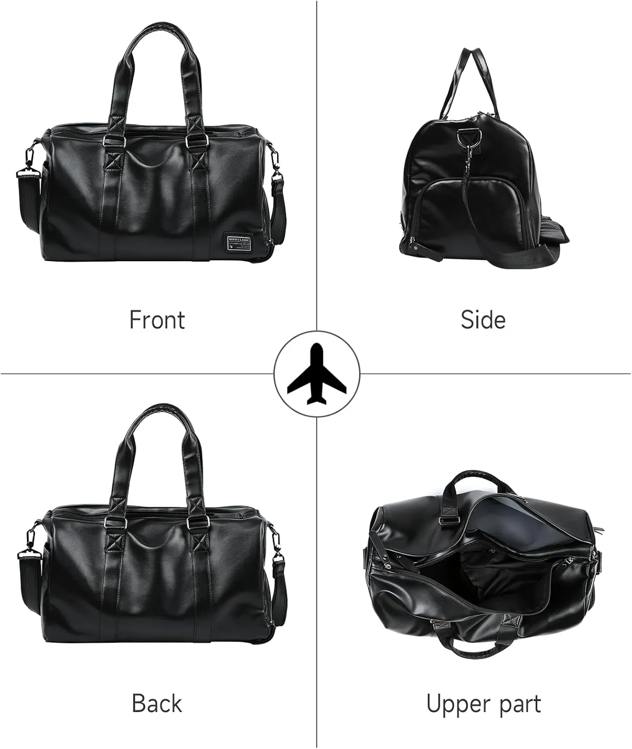 Leather Gym Fitness Bag for Men Women with Shoe Compartment 20L PU Leather Weekender Travel Duffel Bag Waterproof Overnight Gym Sports Carry-On Bag Black