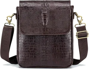 Leather Messenger Bag for Men Medium Crocodile Embossed Mens Handbag Crossbody Shoulder Bag Messenger Man Purse