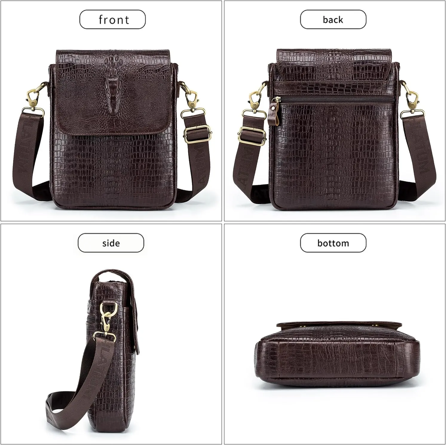 Leather Messenger Bag for Men Medium Crocodile Embossed Mens Handbag Crossbody Shoulder Bag Messenger Man Purse
