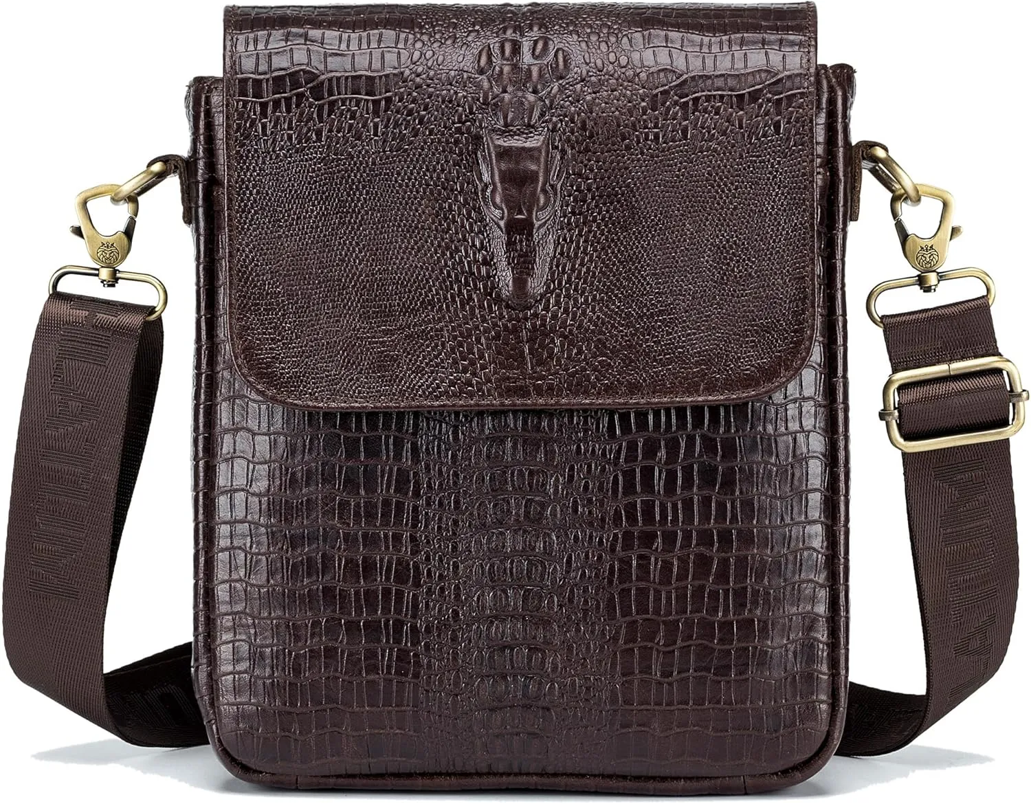 Leather Messenger Bag for Men Medium Crocodile Embossed Mens Handbag Crossbody Shoulder Bag Messenger Man Purse