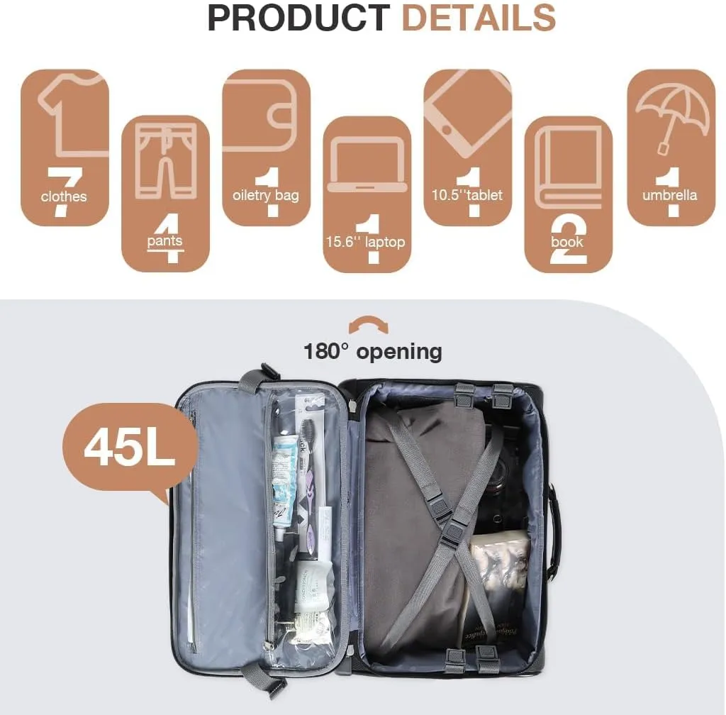 Lekebobor Rolling Laptop Bag Rolling Laptop Briefcase on Wheels for Women/Men Fits Up to 17.3Inch computer Bags Water Resistant for Work Travel and Business, Black Quilted