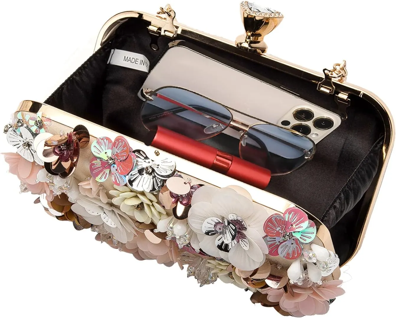 LETODE Flower Clutch Purse Evening Bag for Women Formal Party Handbag Chain Strap Shoulder Bag