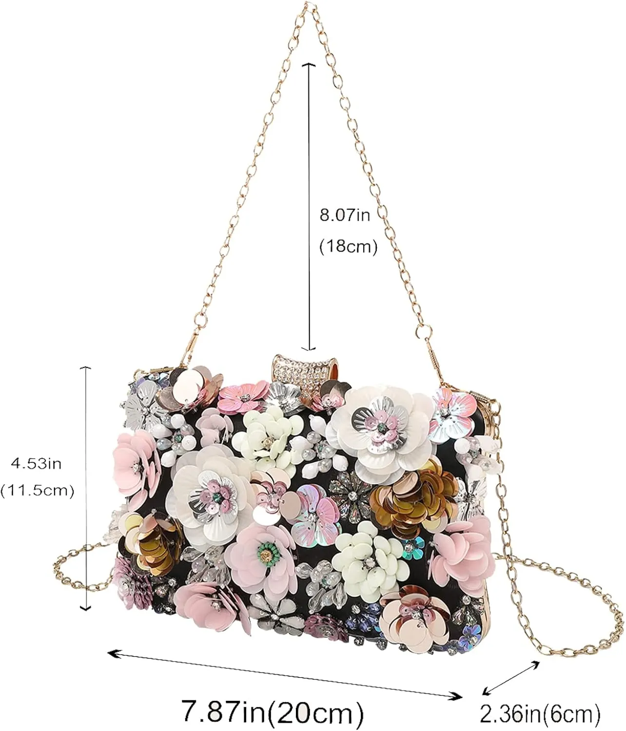LETODE Flower Clutch Purse Evening Bag for Women Formal Party Handbag Chain Strap Shoulder Bag