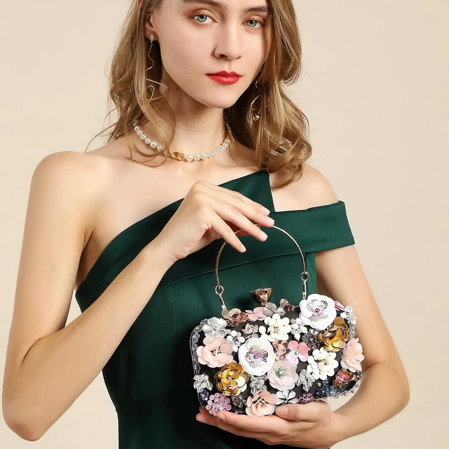 LETODE Flower Clutch Purse Evening Bag for Women Formal Party Handbag Chain Strap Shoulder Bag