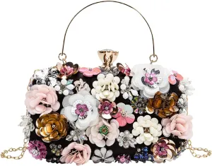 LETODE Flower Clutch Purse Evening Bag for Women Formal Party Handbag Chain Strap Shoulder Bag