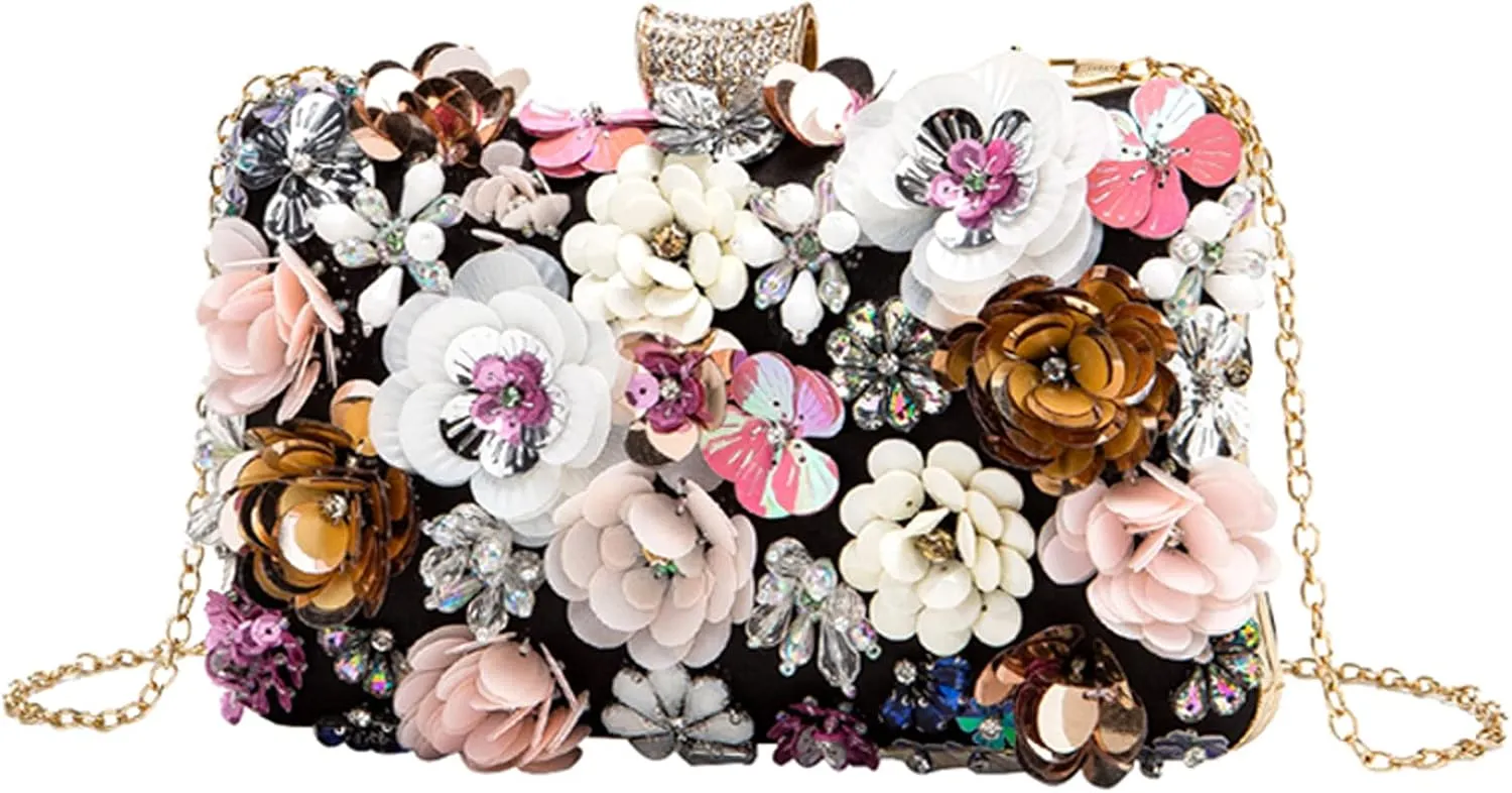 LETODE Flower Clutch Purse Evening Bag for Women Formal Party Handbag Chain Strap Shoulder Bag