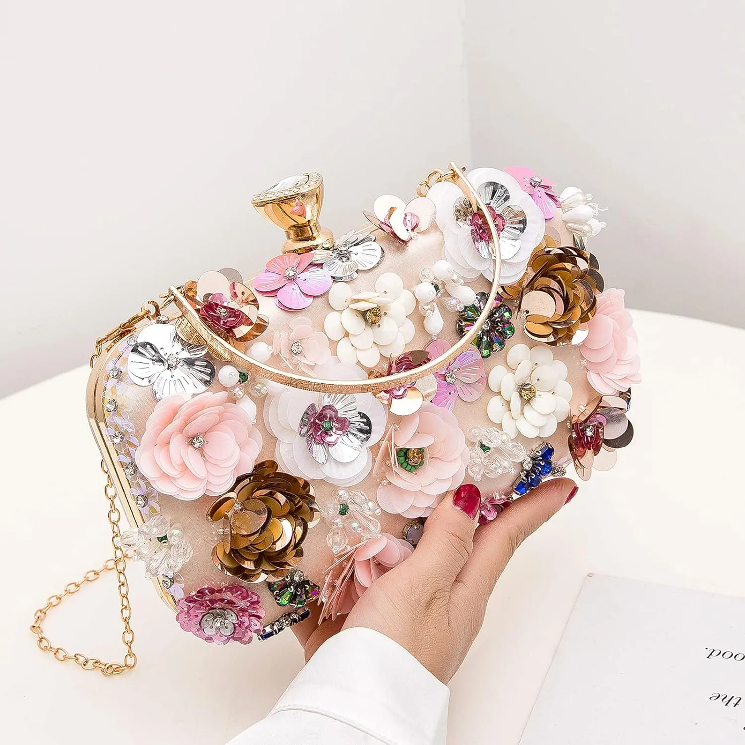 LETODE Flower Clutch Purse Evening Bag for Women Formal Party Handbag Chain Strap Shoulder Bag
