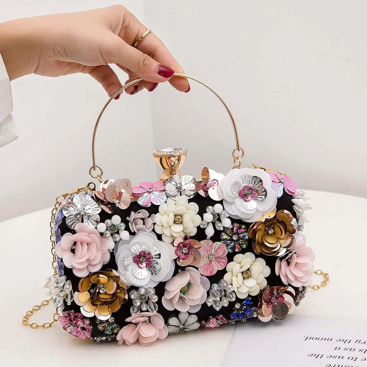 LETODE Flower Clutch Purse Evening Bag for Women Formal Party Handbag Chain Strap Shoulder Bag