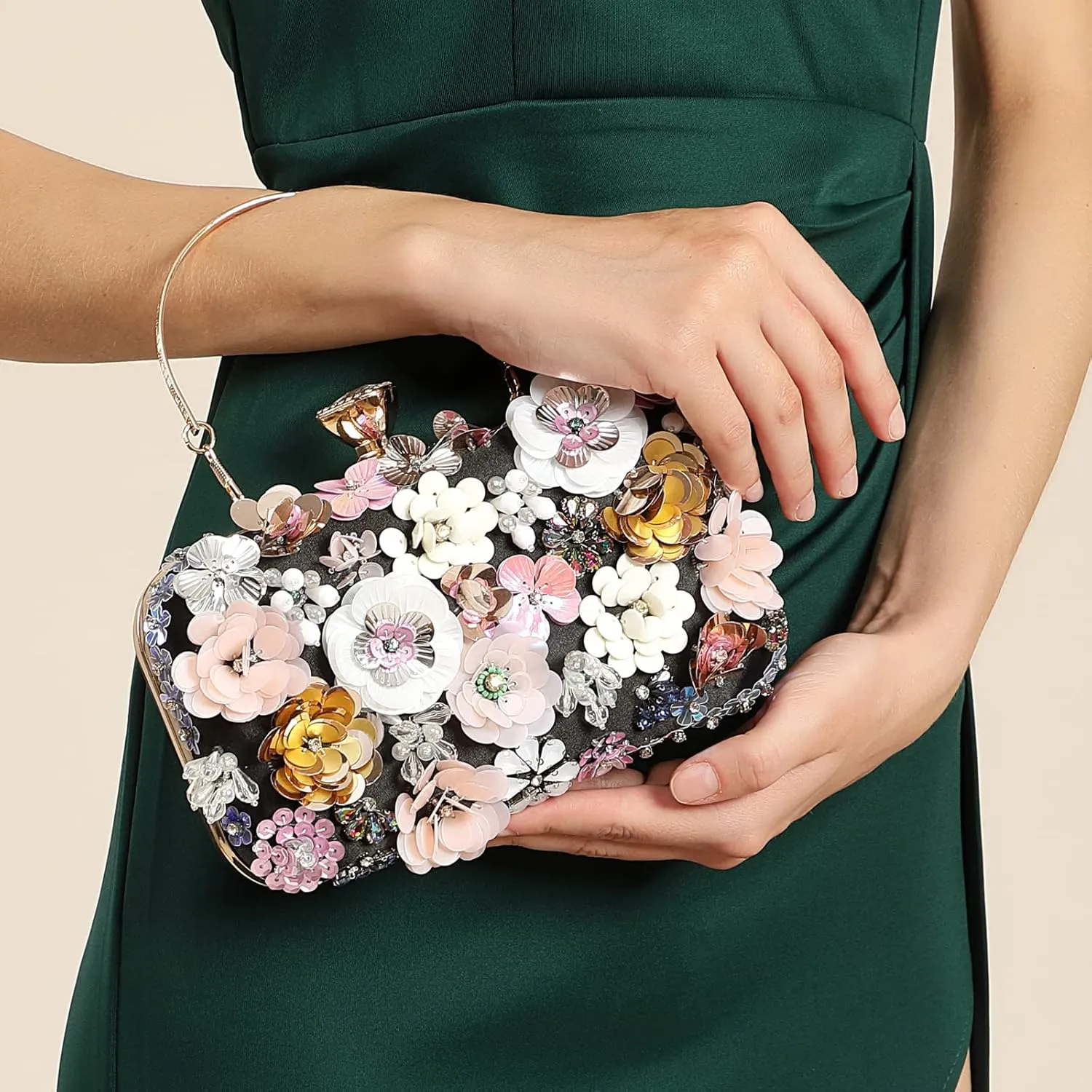 LETODE Flower Clutch Purse Evening Bag for Women Formal Party Handbag Chain Strap Shoulder Bag