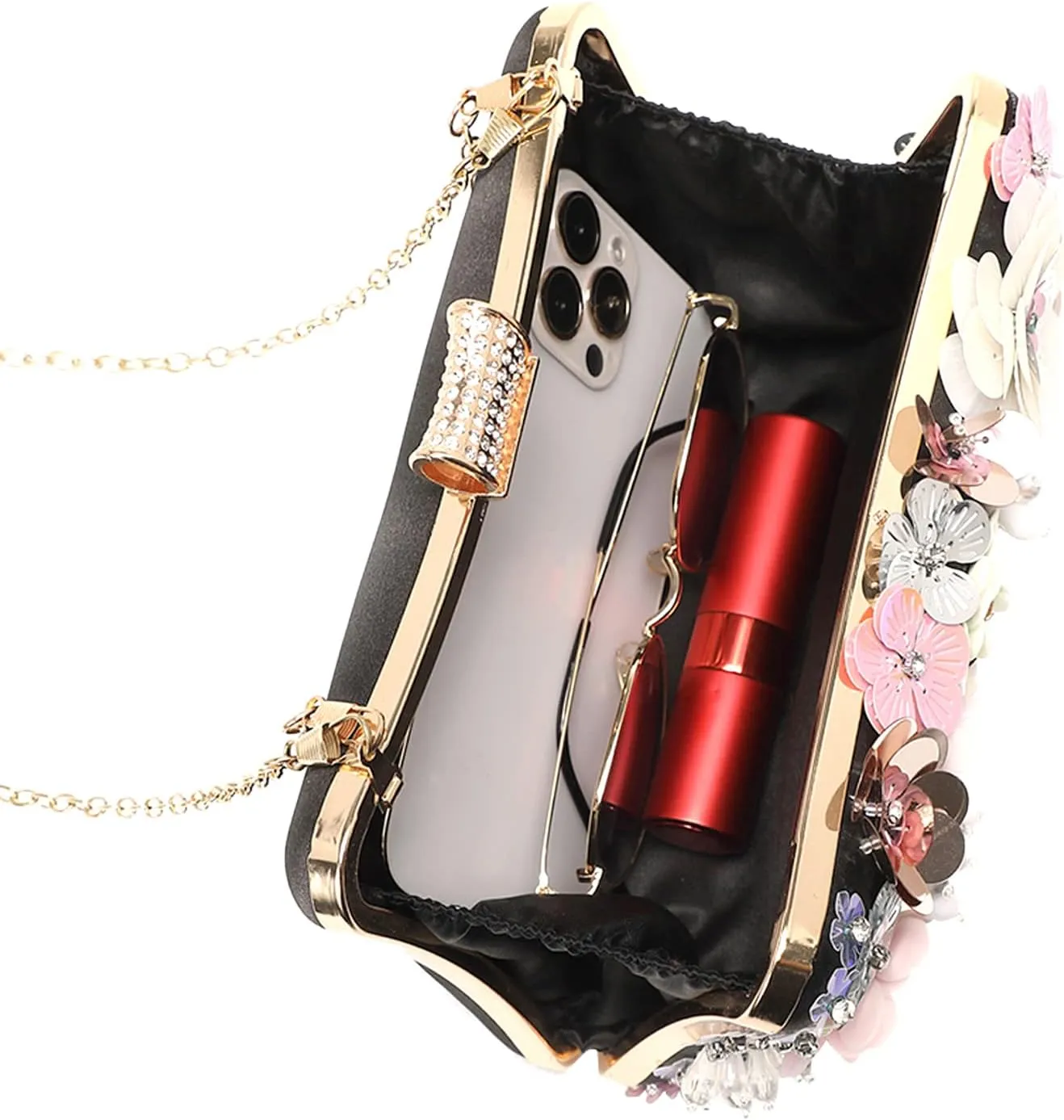 LETODE Flower Clutch Purse Evening Bag for Women Formal Party Handbag Chain Strap Shoulder Bag