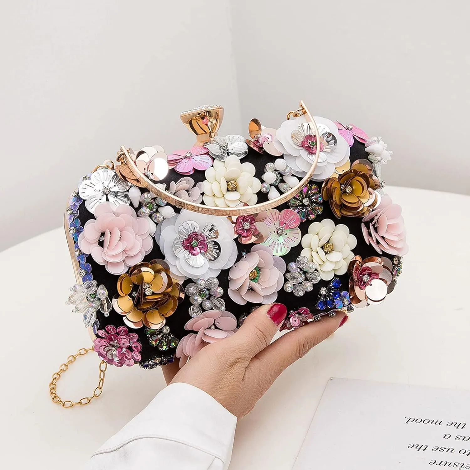 LETODE Flower Clutch Purse Evening Bag for Women Formal Party Handbag Chain Strap Shoulder Bag